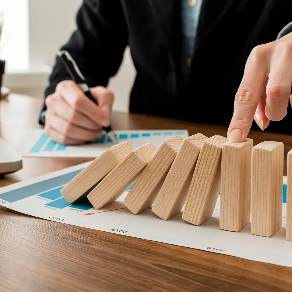 businessman at the office with wooden blocks 1